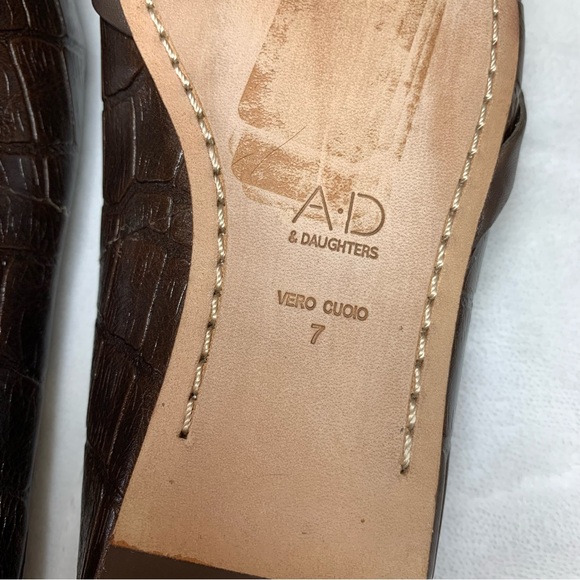 AD & Daughters Brown Croc-Embossed Leather Mules, Leather Soles and Lini… - Picture 14 of 15